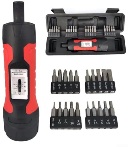 CARMOTTER Torque Driver Screwdriver, 1/4 Inch Drive Click Torque Wrench 10-65In Lb Range, Non Slip Handle, Accurate Torque Measurement(1set)