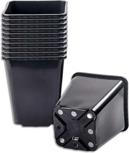 Muddy Hands Pack of 10 Black Plastic Nursery Pots Heavy Duty Outdoor Square Garden Plant Pots With Drainage For Seedlings, Cuttings, Herbs & Flowers (11 Litre)