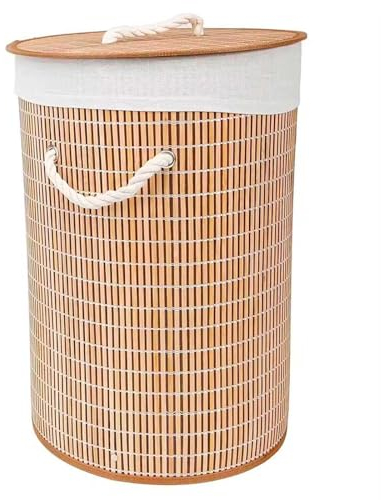 AC - Cesto Redondo de bambú para Ropa Sucia - Plegable - 1 Compartimento - Incluye Asas, Tapa y Bolsa de Tela extraíble y Lavable - Pongotodo, Colada, Ligero - 35 x 35 x 50 cm