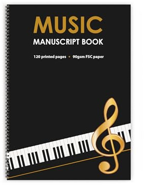 The Worcestershire Stationery Company A3 (8.3 x 11.7) Music Manuscript Book, 12 Staves per Page, 120 Pages, 90gsm FSC Paper, Wiro Bound