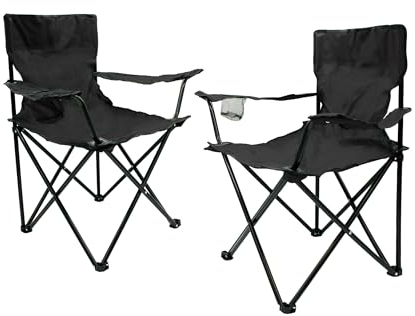 Spetebo Camping Klappstuhl mit Getränkehalter 2er Set - schwarz - Campingstuhl klappbar mit Tragetasche - Stuhl faltbar für Festival Freizeit Garten Angler Sessel Belastbarkeit bis 100 kg