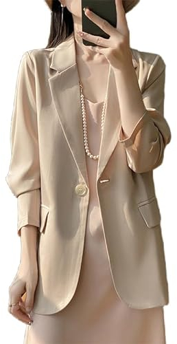 CuLtP Women's Satin Blazers Slim Boleros Shrugs Coat Summer Silk Formal Jacket Elegant Button Blouse Bolero Cardigans for Office Evening Wedding Party Champagne L