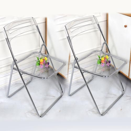 RTTZBOZ Sedia Pieghevole con Schienale, Sedie Pieghevoli in Plastica, Sgabello Pieghevole Durevole e Robusto per Cucina All'aperto Negozio Cafe (Color : Transparent, Size : 45cm/18in 2pcs)
