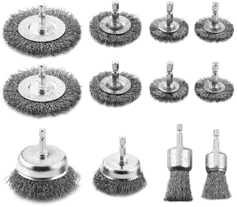 Drahtbürste Bohrmaschine 12 Teiliges Set, 6-mm-Drahtbürste Akkuschrauber, mit Sechskant-Drahtbürste, Stahlbürste Akkuschrauber können zum Entrosten, Schleifen, Polieren und Entgraten verwendet werden