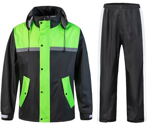 KTWOLEN Traje de Lluvia Reflectante Impermeable Traje de Agua para Hombre Completo Conjunto de Chaqueta y Pantalón de Lluvia Ropa de lluvia de Alta Visibilidad, Verde, L