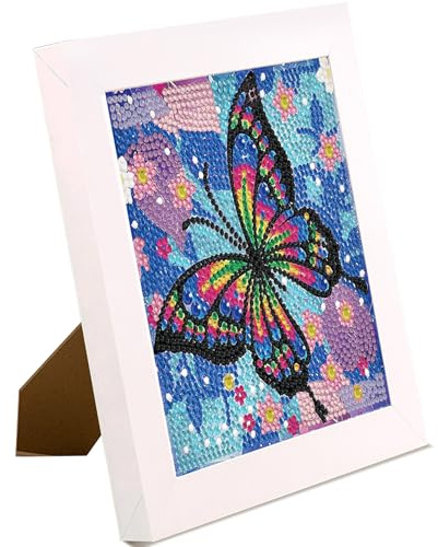 STQDEU Diamond Painting Set per bambini, 15x15cm set di bricolage con cornice in legno, set creativo di farfalle per gli amanti