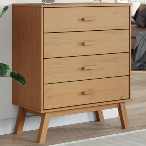Homgoday Schubladenschrank Aufbewahrungsschrank mit 4 Schubladen Kommode Schubladenkommode Modern für Wohnzimmer, Schlafzimmer, Flur Braun Massivholz Kiefer