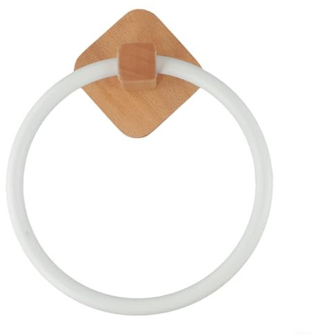 SMZhomeone Handtuchringe, praktischer Wand-Handtuchhalter, Badezimmer-Handtuchhalter, Holz, Handtuchhalter, Wandmontage, rundes Handtuch (Buche-Weiß)