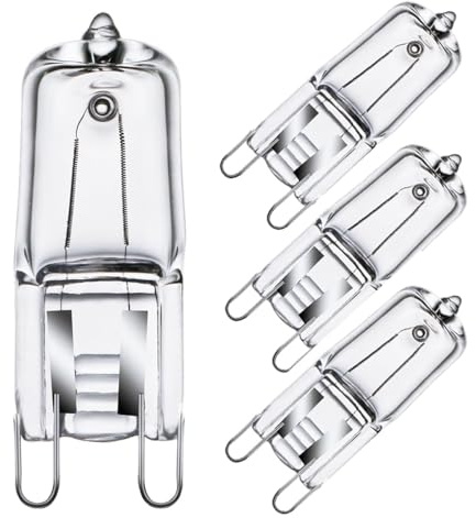 GMY G9 4 Pack Halogen Bulbs 28W 230V G9 Capsule Oven Light Bulbs, 2700K Warm White Dimmable 300 Degree Halogen Lamps