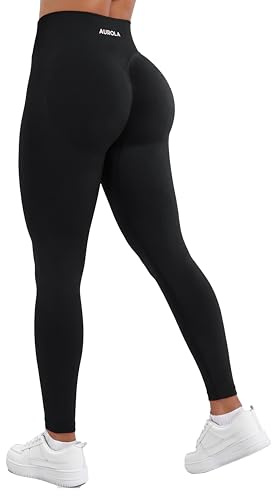 AUROLA Influence Workout Leggings for Women, Seamless Compression Tummy Control Leggings Mid Rise Yoga Pants,Black,M