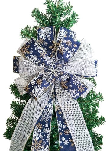Voeveca Weihnachtsbaumspitze, Schleife, 134 x 33 cm, Blau/Silber, Weihnachtsbaum-Blumenspitze, Dekoration, für Familie, Hochzeit, Innen- und Außenbereich, Erntedankfest, Weihnachtsdekoration (blau)