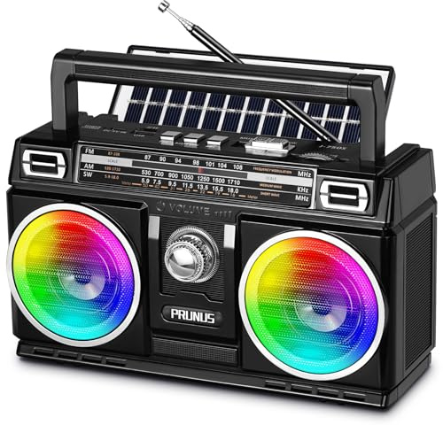 PRUNUS 750 AM FM Radio Portable with Bluetooth Dual Speakers, USB/TF Card Playback, USB-C/Solar Rechargeable Radios, Bluetooth Radio, Transistor Radios Portable AM FM