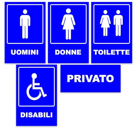 Arterby's® - Adesivi Toilette per Uomini, Donne, Disabili e Privato - Set da 5 Pezzi - Ideali per Locali e Ristoranti (Col001)