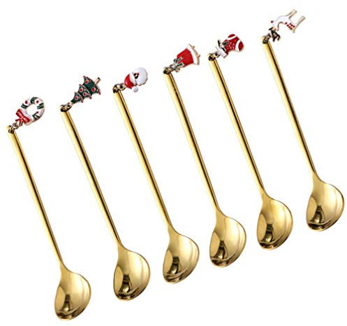 Alipis 6pcs Christmas Coffee Spoons Stirring Spoons Stainless Steel Cup for Hot Serving