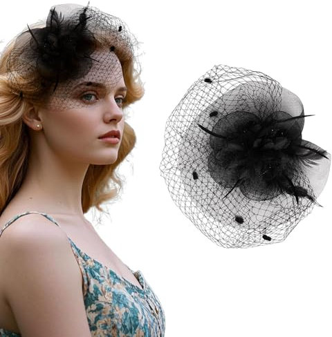 Lufdegim Damen Fascinators Hut, Schleier Mesh Stirnband, Damen Feder Blumen Mesh Fascinator Haarreif, Fascinator Braut Kopfschmuck, Hochzeit Cocktail Stirnband Party Accessoires