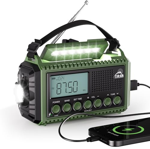 Mesqool Am/FM/SW Radio de Manivela con Batería Recargable de 12000mAh, Portátil de Camping con Linterna y Luz de Lectura, Emergencia Tipo C, Dinamo con Alarma SOS