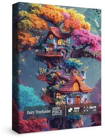 Mystery Fairy Treehouse Puzzles für Erwachsene 1000 Teile, Fantasy Bird Flower Jigsaw Puzzles, Schmetterling Floral Art Puzzles