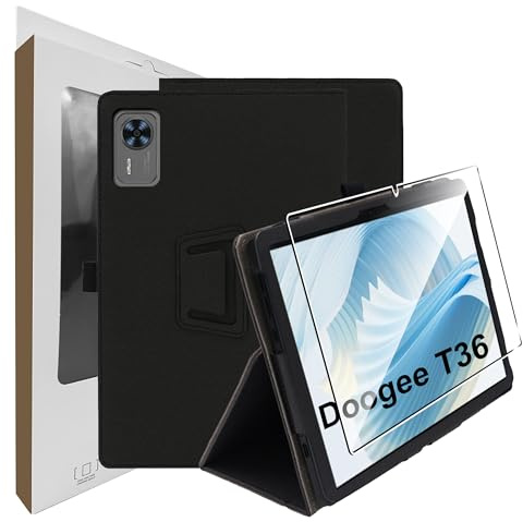 zZjoOoj Hülle für Doogee T36 2025 12 Zoll Schutzhülle,Ultra Dünn PU Case Cover,Tablet Protection Bundle with 1 Stück 9H Härte Anti-Kratzen Folie, Vertical Stand Function,Schwarz