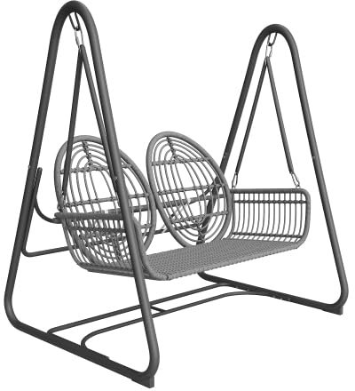Altalena da giardino, altalena per veranda con schienale, set di mobili da giardino per esterni, altalena doppia in rattan PE, 2 posti, struttura del sedile e cuscini grigio scuro