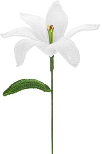 M METERXITY 1-Pack Crochet Flowers Artificial Wool Lily Handmade, White | Knitted Artificial Flowers, for Mother's Day, Wedding, Birthday, DIY Decor