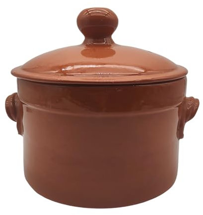 Pentola Terracotta Lucida con Coperchio 24cm - Casseruola Tradizionale per Cottura Lenta - Altezza 16cm Stufati Zuppe - Made in Italy Artigianale