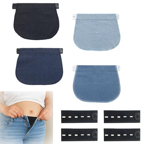 4 Pièces Elargisseur Pantalon pour Femmes Enceintes, Extenseurs de Taille Ajustables Extension de Bouton Ceinture d'Extension Élastique pour Pantalons Confort Suprême Pendant la Grossesse Multicolore