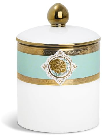 fanquare Green Food Storage Jar Round Ceramic Kitchen Canisters | Sugar Bowl with Gold Airtight Seal Lid for Coffee Beans Tea Sugar Spices Counter Serving