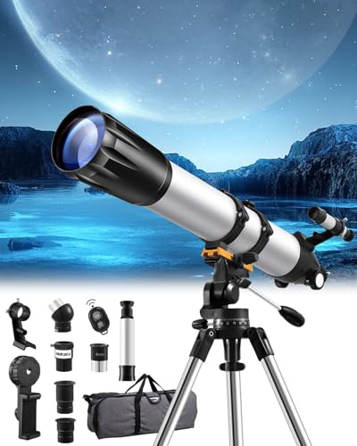 Worshow Telescopio Astronomia per adulti, 90 mm, apertura 900 mm, rifrattore telescopico per bambini e principianti, telescopio da viaggio portatile con treppiede, adattatore per cellulare
