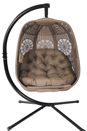 Olofable Hanging egg Chair with Stand - Hammock chair W/Plush Cushions,Weather-Resistant Fabric, Indoor Outdoor Foldable Swing Chair for Patio, Balcony, Yard & Living Room(Sunflower Sand)