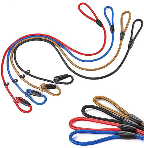 Huakaile Hundeleine, Nylon, 1 cm, verstellbar, strapazierfähig, kein Ziehen und Halsband, Training, Spazierengehen, für kleine und mittelgroße Welpen, bunt, 4 Packungen