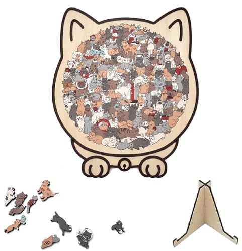 ZenithAura 135 pezzi puzzle a forma di gatto - Puzzle in legno con colori Morandi, Dolce puzzle in legno a forma di gatto, Regalo per appassionati di gatti per rilassarsi