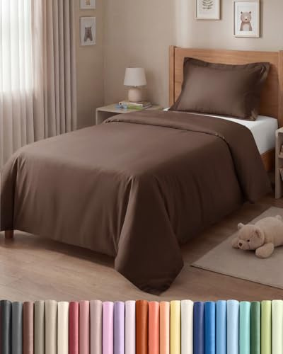 Bettwäsche-Set 2-teilig 135x200 - Mikrofaser Kissen 80x80 - Braun | Gebürstet, Reißverschluss, Eckbänder, Weich, Knitterfrei, Atmungsaktiv, Pflegeleicht, Einzelbett, Bettgarnitur, OEKO-TEX