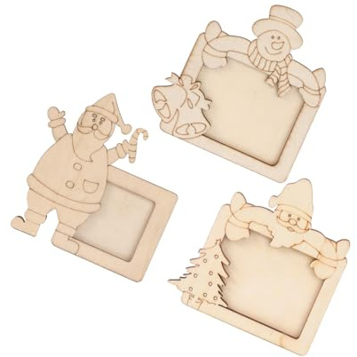 Alipis 3 Marcos de Fotos Navideños de Madera Decoración de Escritorio Hogar Portafotos Diseño de Muñeco de Nieve Papá Noel y Bastón Dulce Set de 3 Piezas para Ambiente Festivo