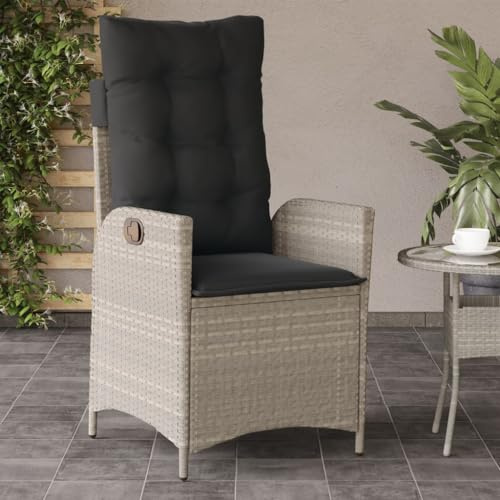Runheo Gartensessel mit Kissen, verstellbare Rückenlehne, Hellgrau Poly Rattan, UV-beständig, 110 kg Tragkraft, für Balkon & Garten