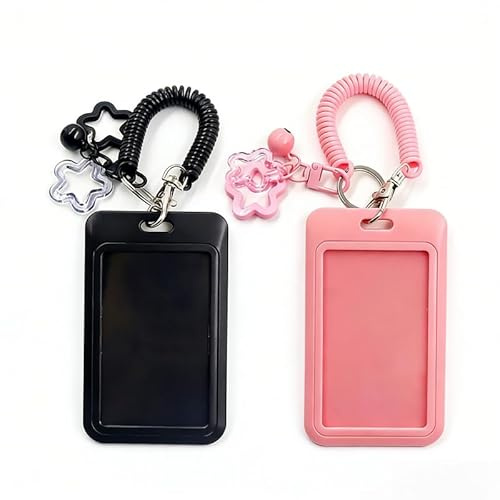 PLUSHCEWT 2 Pcs Photocard Holder Kartenhalter Ausweishalter Ausweishülle, B | mit Ausziehbarem Springseil und Star Bells, Kartenhülle mit Band Fotokartenhalter für Ausweis Idol Photo Display Buskarte