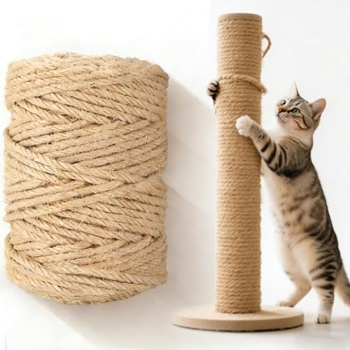 YIPFEN Cuerda para Rascador de Gatos 50M 6MM de Sisal Natural para Reparación, DIY y Decoración de Jardín