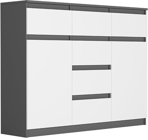 Framire Highboard Anthrazit/Weiß 120x40x98 cm – Sideboard mit Schubladen, Schränken & offenen Regalen, modernes Schrankmöbel für Wohnzimmer, Esszimmer & Schlafzimmer, Modern S-62D