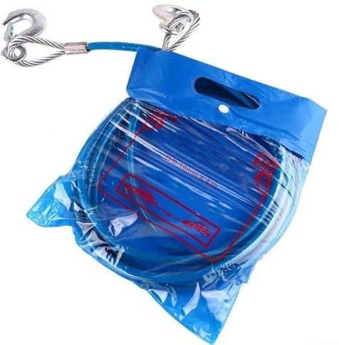 Cavo di traino resistente, 4 m, in acciaio con ganci, resistenza alla rottura di 6.999,8 kg, cinghia di traino rivestita in vinile, per recupero di camion e demolitori, colore blu (10 mm x 4 m)