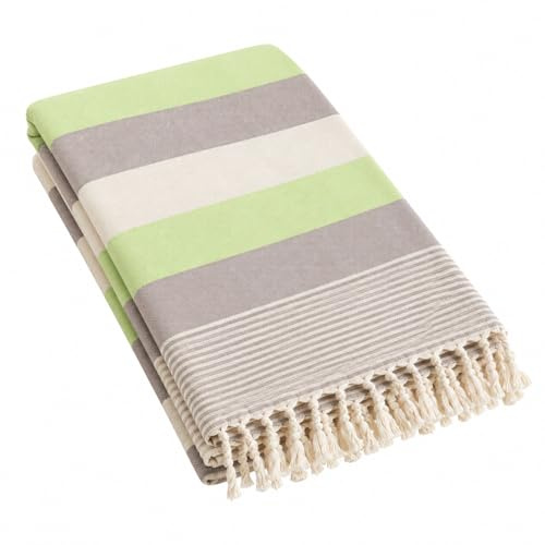 ELZTALER Hamamtuch 100x180 cm – Saunahandtuch, Strandtuch & Badetuch, leicht, saugfähig & platzsparend (Grün-Beige)