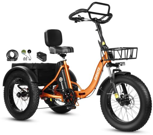 ESKUTE Elektro Dreirad für Erwachsene T302 Pro, 48V 20,8Ah Akku, faltbares E-Bike Dreirad mit Tiefeinstieg, 20×4 Zoll Fat Tires Elektrofahrrad, 7-Gang, 25 km/h, 60–130 km Reichweite