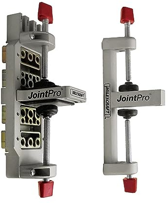 Milescraft 1311 Joint Pro Professional, selbstklemmende Ganzstahl-Dübelvorrichtung, Profi-Qualität, inkl. 4 Führungsbuchsen für 1/4, 5/16 und 3/8 Dübel