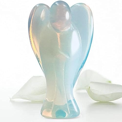 Bonito ÁNGEL DE Bolsillo DE OPALITA 4.5 cm energía de Cristal curativo figurita Estatua Decorativa del ángel de la Guarda de 4,5 cm, Amuleto de la Suerte, Chakras, Ayuda a la meditación, Reiki