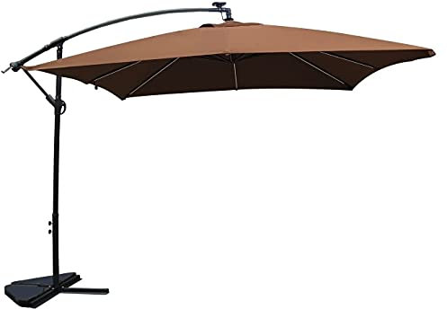 CONCEPT USINE | Parasol LED Déporté Inclinable 3x3m | SOLENZARA Néon Chocolat | Energie Solaire | Manivelle Anti-Retour | Toile Polyester | Structure Aluminium | Waterproof, Résistant, Jardin, Piscine