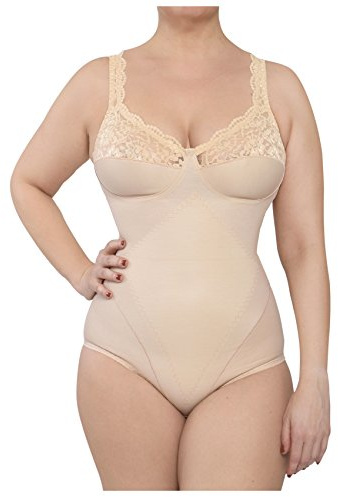 BODYPERFECT Body Donna Coppa D Contenitivo e Snellente Intimo Elegante per Un Corpo Perfetto in Pizzo Senza ferretto Scollatura sulla Schiena