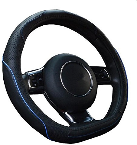 HCMAX D Typ Fahrzeug Lenkradabdeckung Auto Lenkradschutz D-Form Durchmesser 38cm (15 ) Echtleder