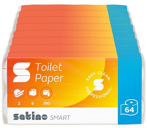 Satino Toilettenpapier 2-lagig - 250 Blatt je Klorolle – Made in Germany – Klopapier aus 100% Recyclingpapier – weiß - 64 Rollen