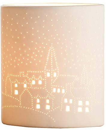 GILDE Tischleuchte Kirche-Muster - Porzellan, H 20 x B 10 cm | Material: Porzellan, Lochmuster einseitig durchleuchtet - B 10 x T 17 cm - Fassung E14, ohne Leuchtmittel