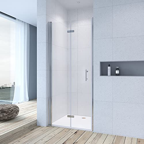 AQUABATOS® 80x195 cm Nischentür Duschtür Falttür Verstellbereich 79-81,5 cm Duschwand Glas ESG 6 mm faltbar Scharniertür Duschabtrennung mit Nano Beschichtung