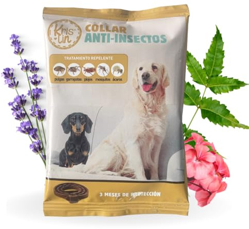 KRISLIN Collar Antiparasitario para Perros, Marrón, 57 cm | Margosa, Geraniol y Lavandino, Protección contra Garrapatas y Pulgas, Protección contra Mosquitos y Flebótomos, Cítrico