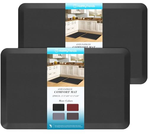HappyTrends 2 PCS Kitchen Mat Cushioned Anti-Fatigue Floor Mat, Heavy Duty Ergonomic Comfort Foam Standing Mat, Waterproof Non-Slip Kitchen Rugs for Home, Office, Laundry,Black